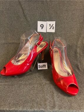 Sofft Red Patent Peep-Toe Slingback Heels